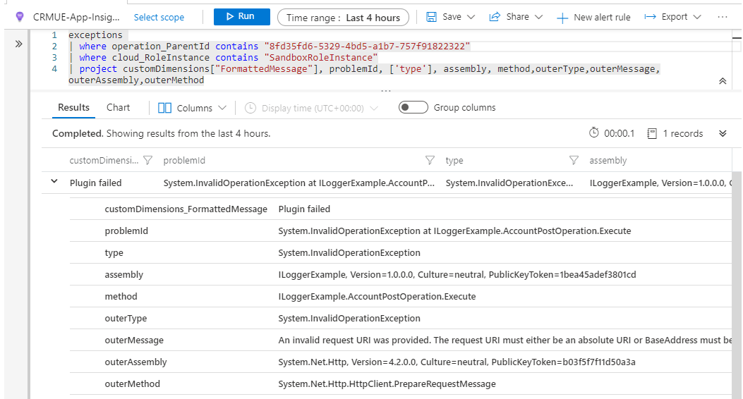 cloud_RoleInstance でフィルタリングすることにより、コードによって書き込まれたエラー ログに焦点を当てることができます。