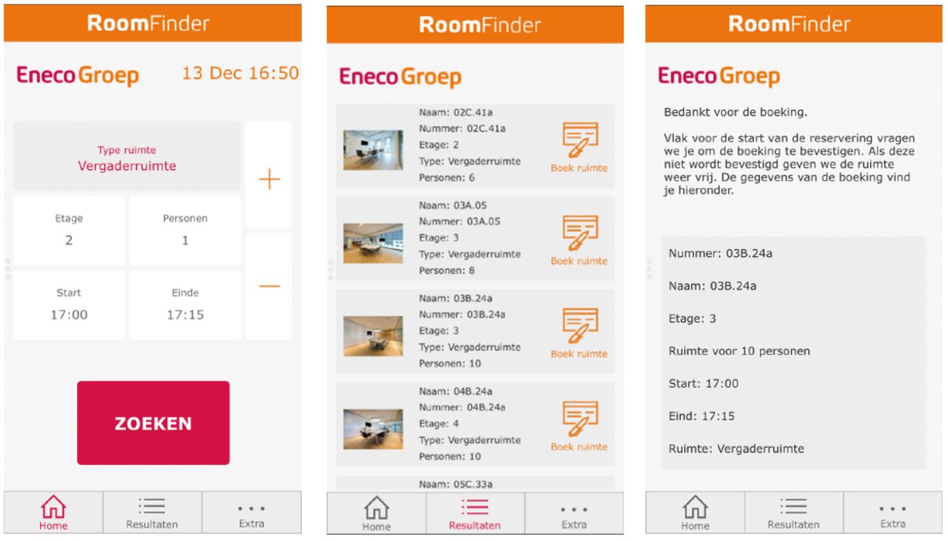 Eneco の RoomFinder アプリのスクリーンショット。