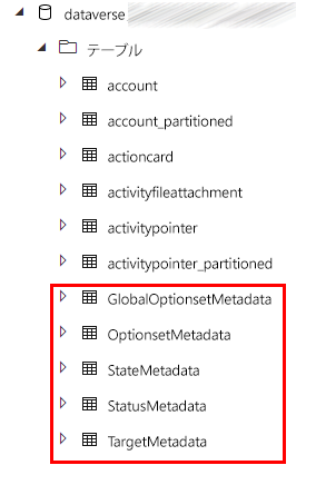 Azure Synapse Analytics で作成されたテーブル選択肢列のあるテーブル