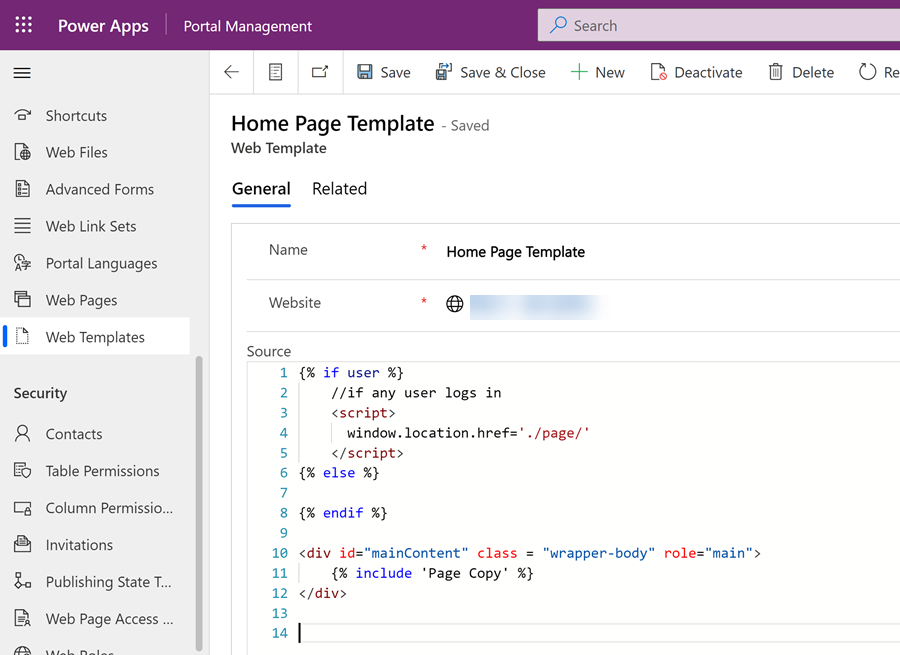 JavaScript が追加された新しい Web テンプレート。