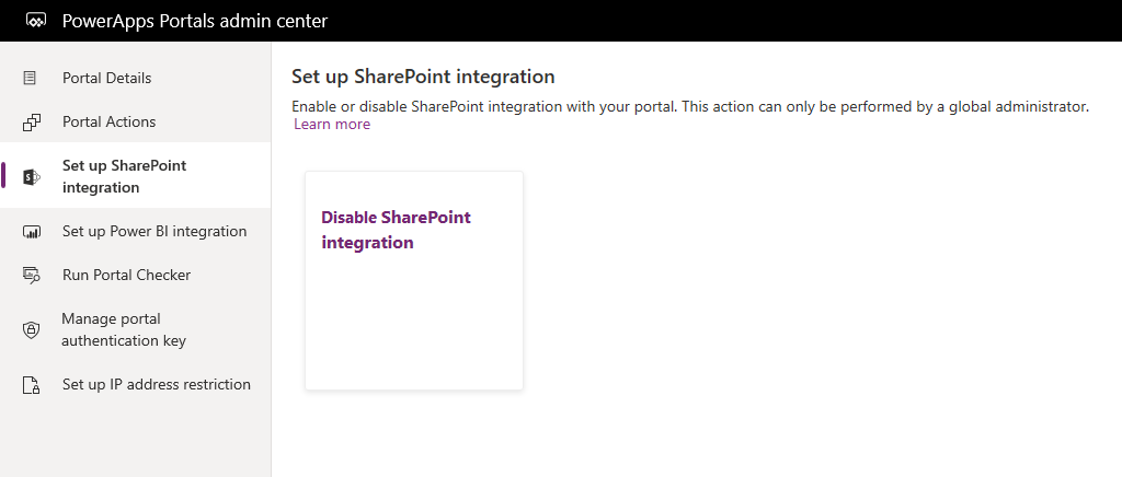 SharePoint 統合を無効にする