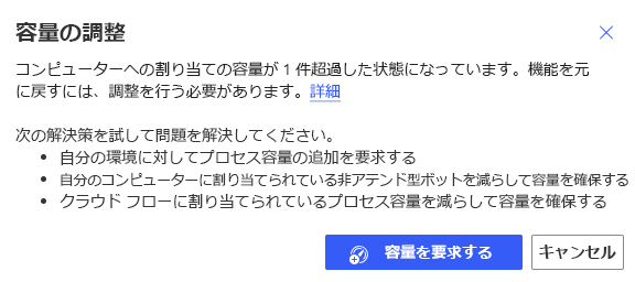 プロセスのキャパシティ修正アクション