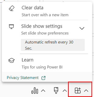 Power BI アドイン for PowerPoint のアドイン オプション メニューのスクリーンショット。