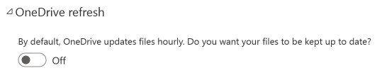 OneDrive の自動更新のオフトグルを示すスクリーンショット。
