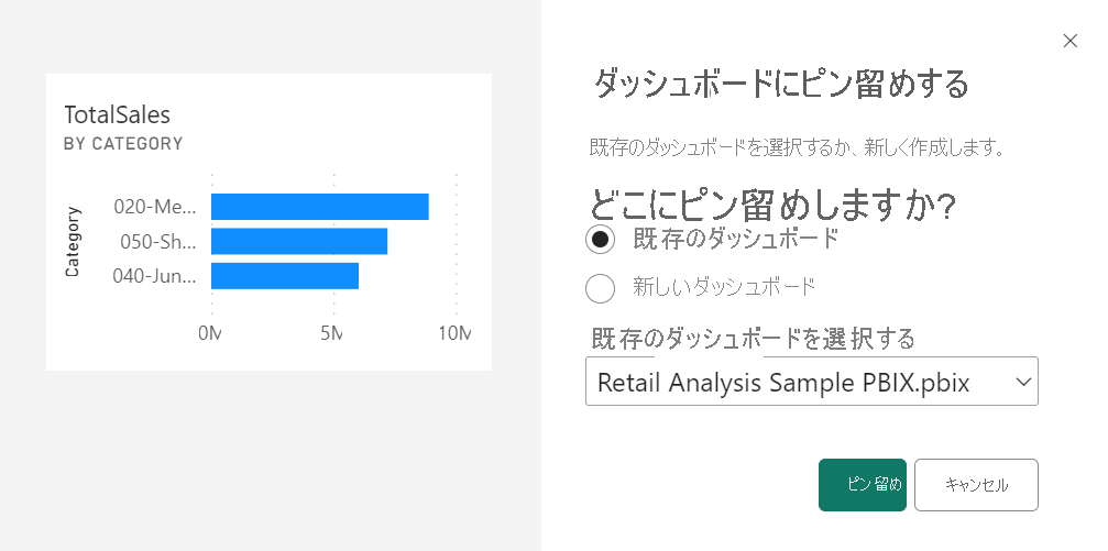 Screenshot of the Pin to dashboard dialog.