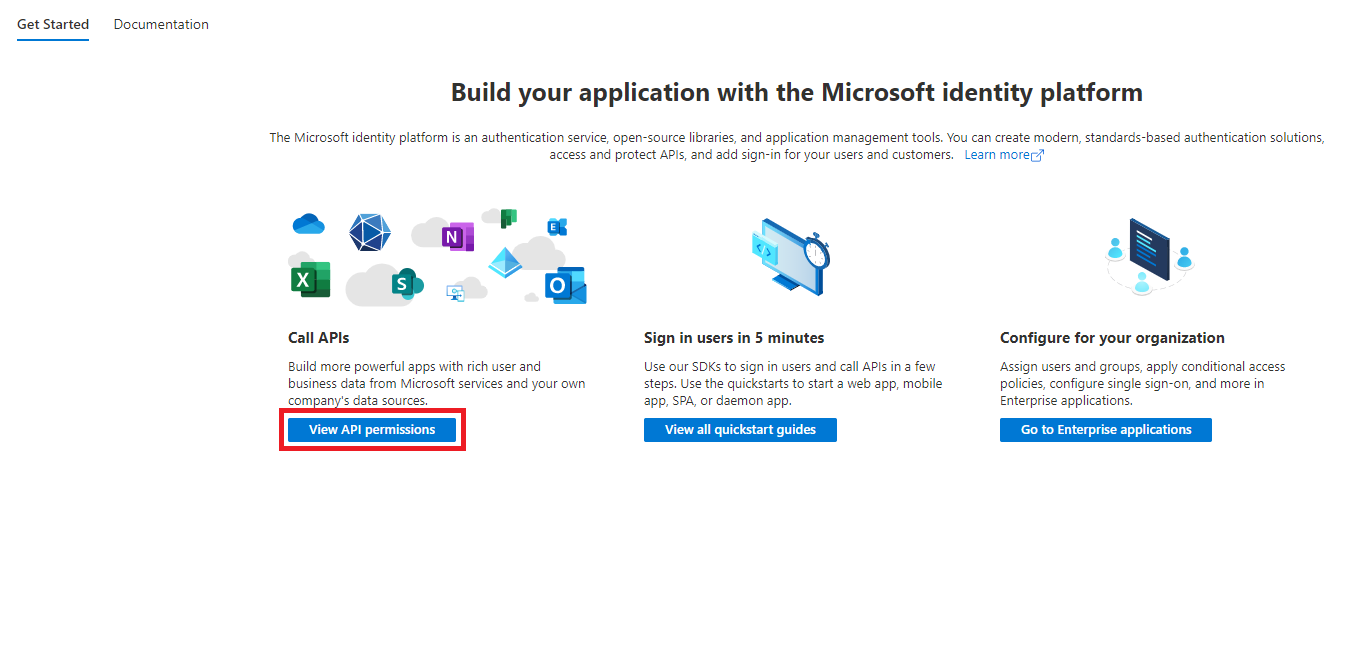 [API アクセス許可の表示] タブのスクリーンショット。