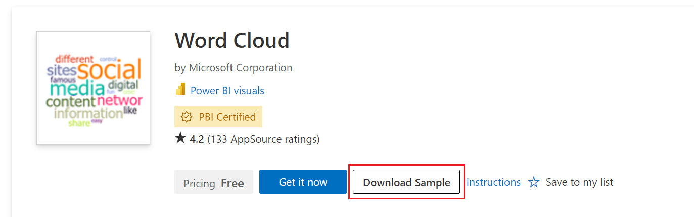 AppSource のサンプル レポートのダウンロード ボタンのスクリーンショット。