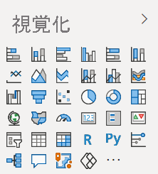 Power BI Desktop と Power BI サービスに表示されたときの既定の Power BI の [視覚化] ペインのスクリーンショット。