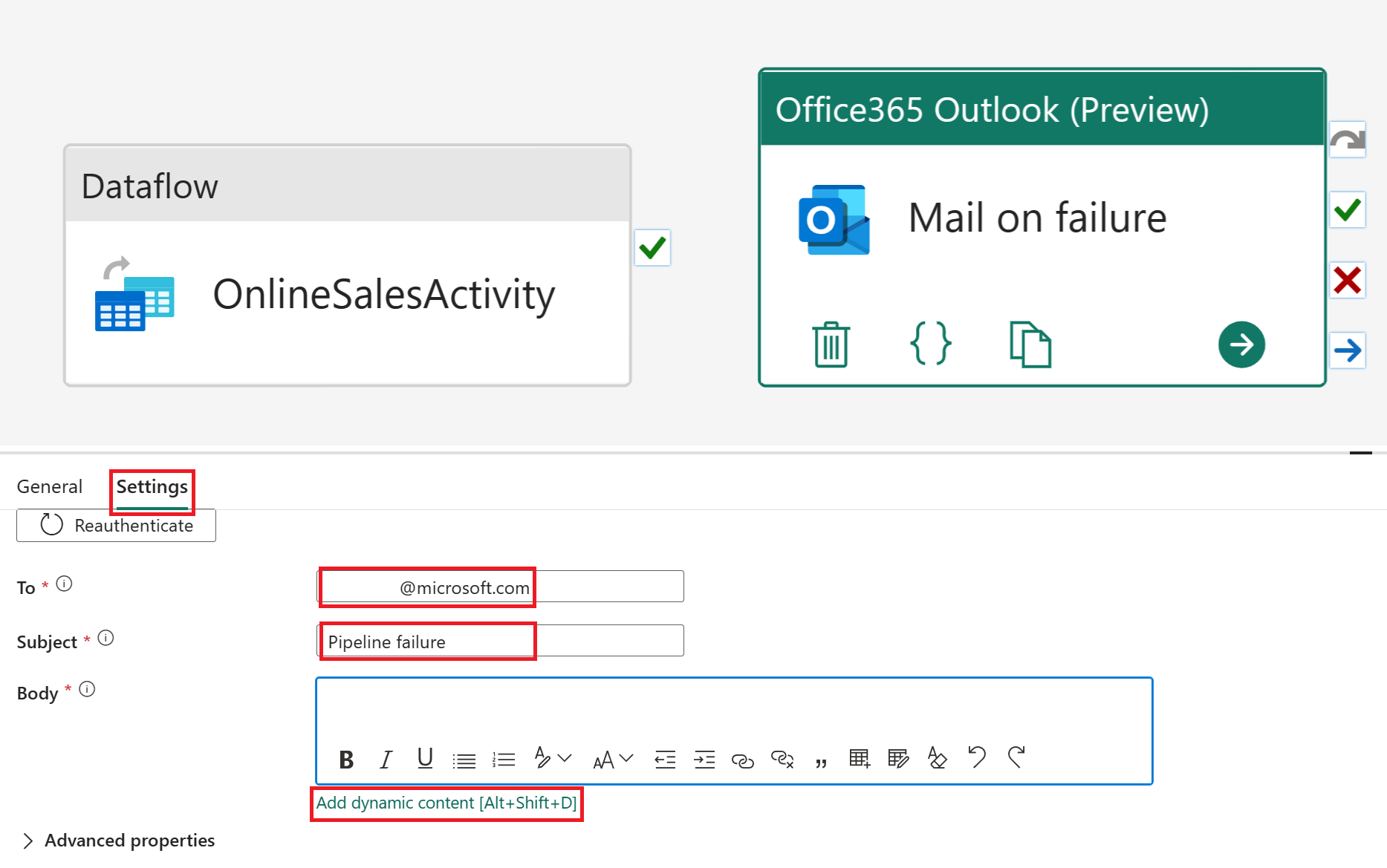 Office365 Outlook 設定のスクリーンショット。