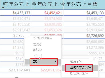 他のアプリケーションで使用するために複数のセル値を同時にコピーする方法を示すスクリーンショット。