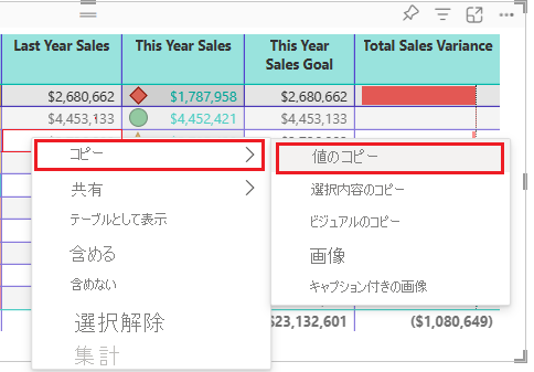 他のアプリケーションで使用するためにセル値をコピーする方法を示すスクリーンショット。