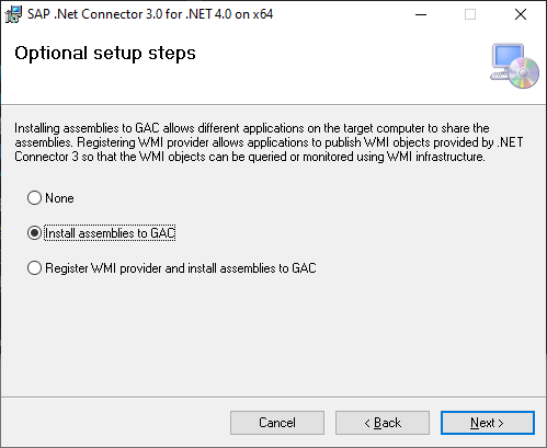 GAC へのアセンブリのインストールを選択します。