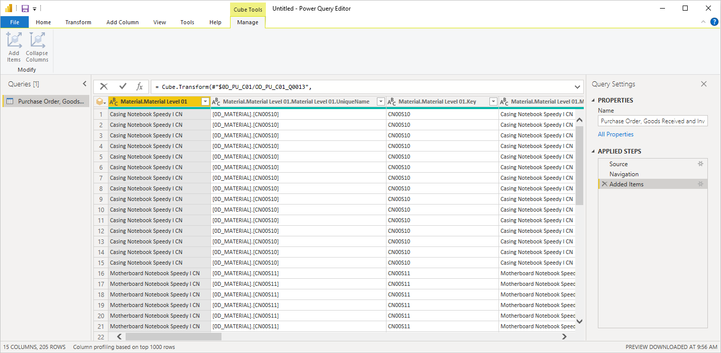 Power Query エディターを起動した後のビュー。