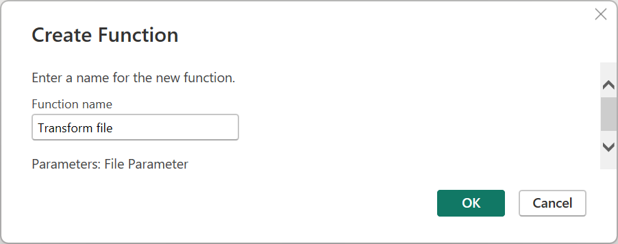 Transform file の [関数の作成] ウィンドウのスクリーンショット。