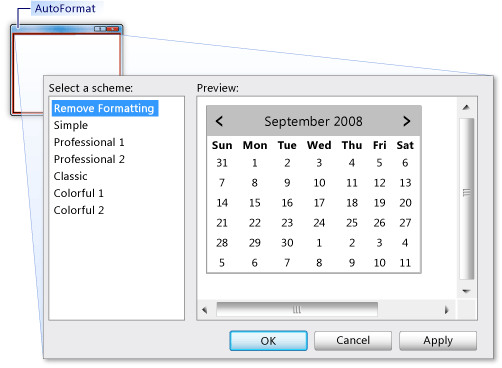 Auto Format dialog box (Calendar control)