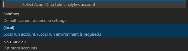 Data Lake Tools for Visual Studio Code のローカルの選択