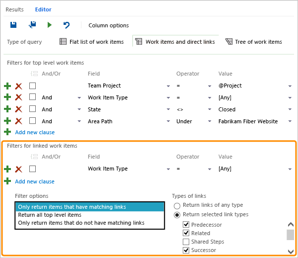 Direct Links Query Editor