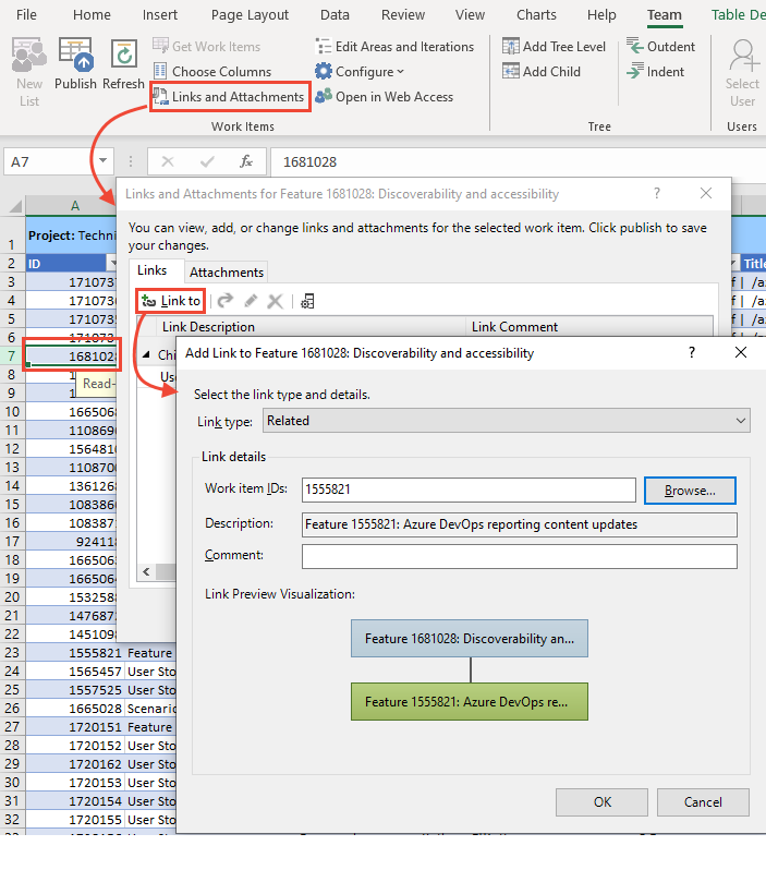 Links and Attachments dialog, Add links