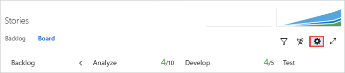 Kanban board, open common configuration settings, versions TFS 2017-2018.