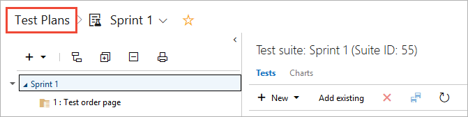 Opening the list of test plans page