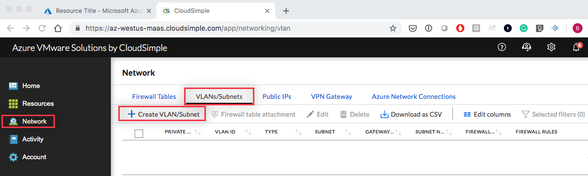 [VLANs/Subnets]\(VLAN/サブネット\) ページ