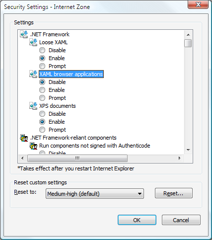 Security Settings dialog box