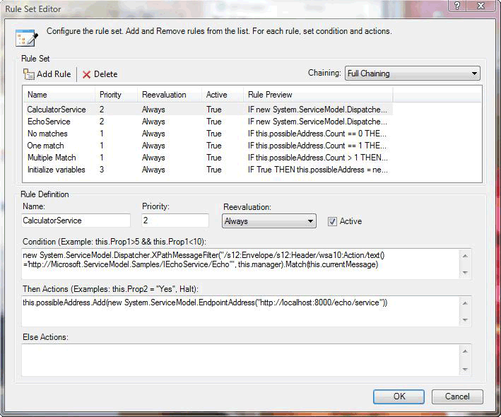 ルール主導型 WCF ルーターのサンプル出力