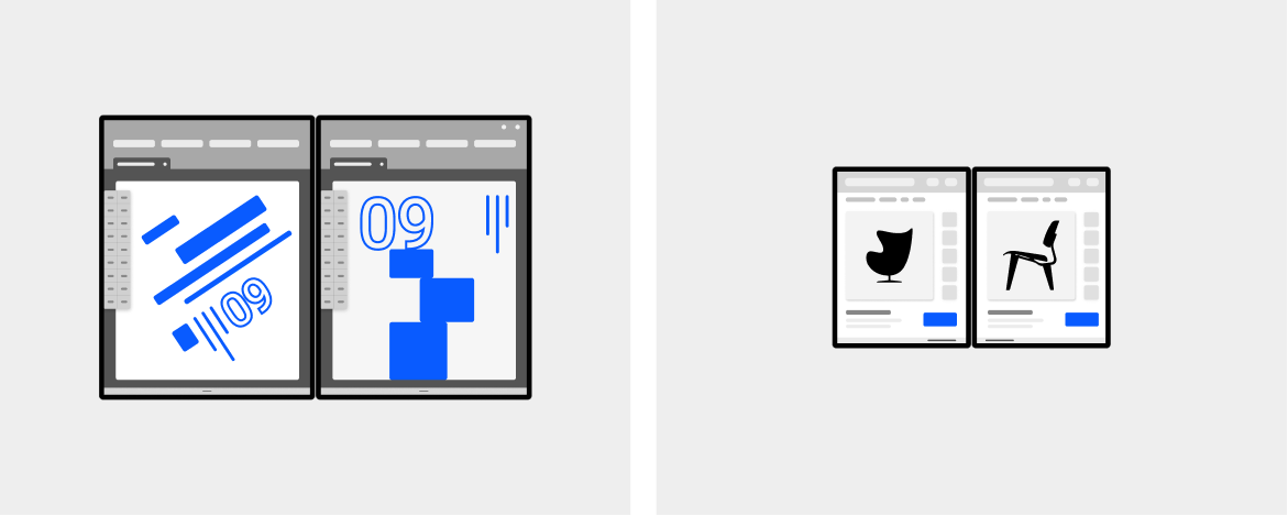 an example UI of dual view that can also be achieved by multi-instance