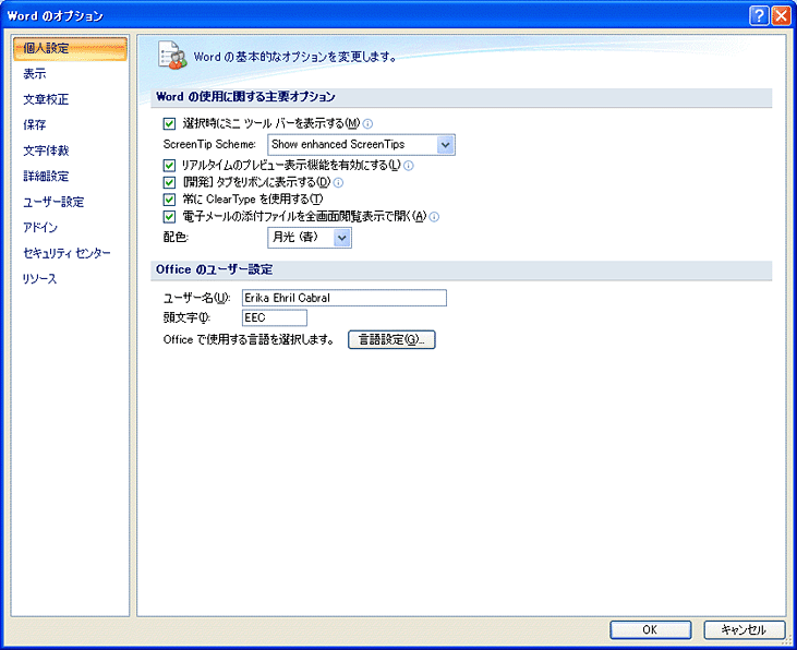 [Word のオプション] ダイアログ ボックス