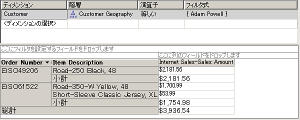 Internet Sales-Sales Amount のディメンション指定