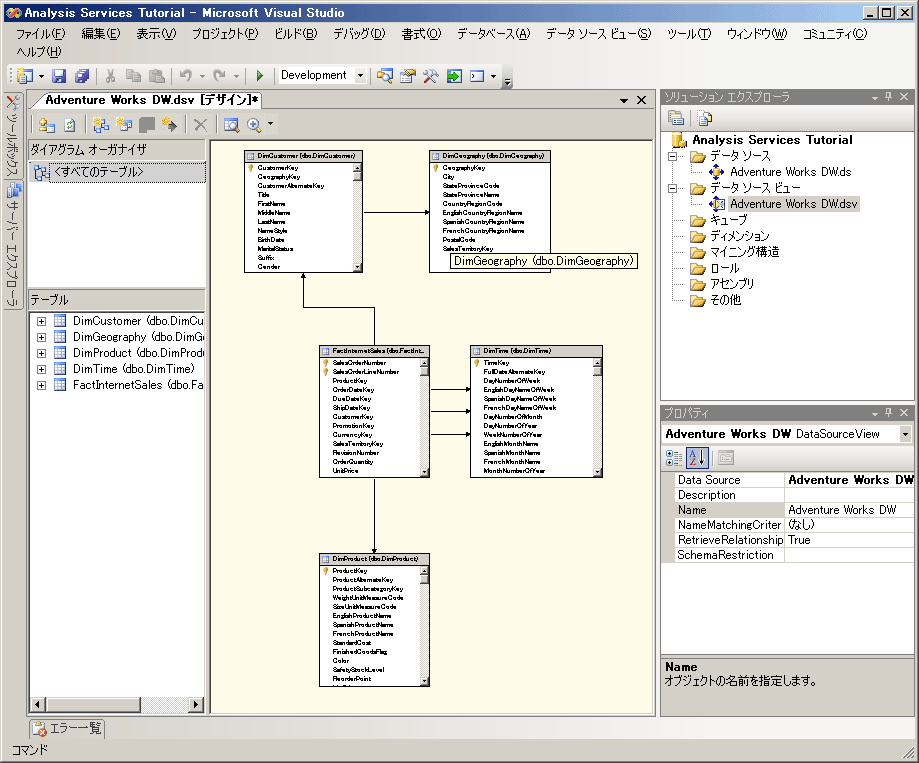 Adventure Works DW のデータ ソース ビュー