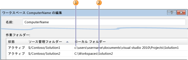 ローカル フォルダーの割り当ての組み合わせ