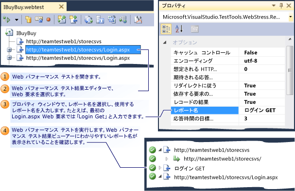 Web 要求へのレポート名の追加