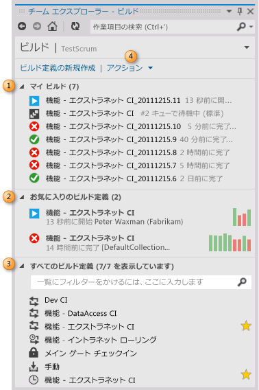 チーム エクスプローラー ビルド ページ