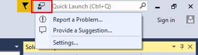 Screenshot of the Send Feedback menu in Visual Studio 2017.