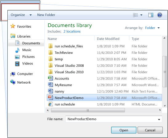 Open file dialog box.