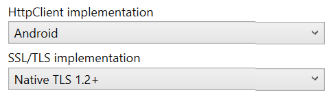 Visual Studio で Android デバイス用の HttpClient と TLS を構成します。