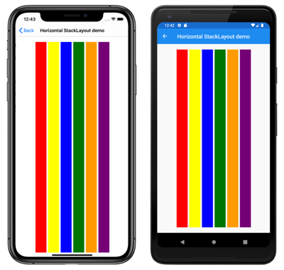 水平方向の StackLayout のスクリーンショット