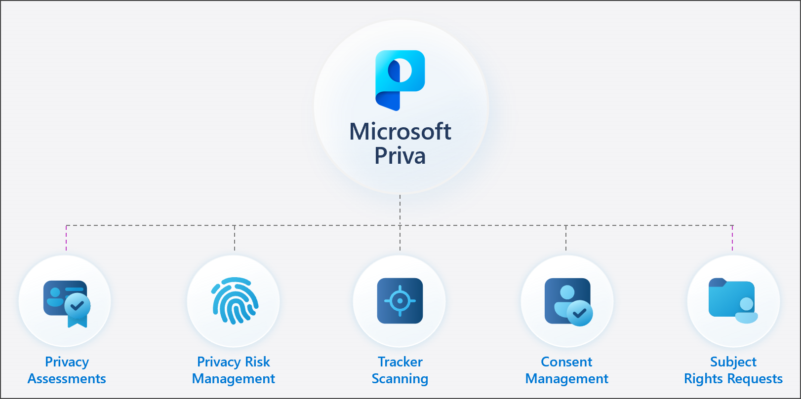 Microsoft Priva ファミリのソリューションの図。