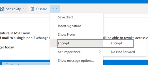 Outlook on the webの [暗号化のみ] オプションを示すスクリーンショット。