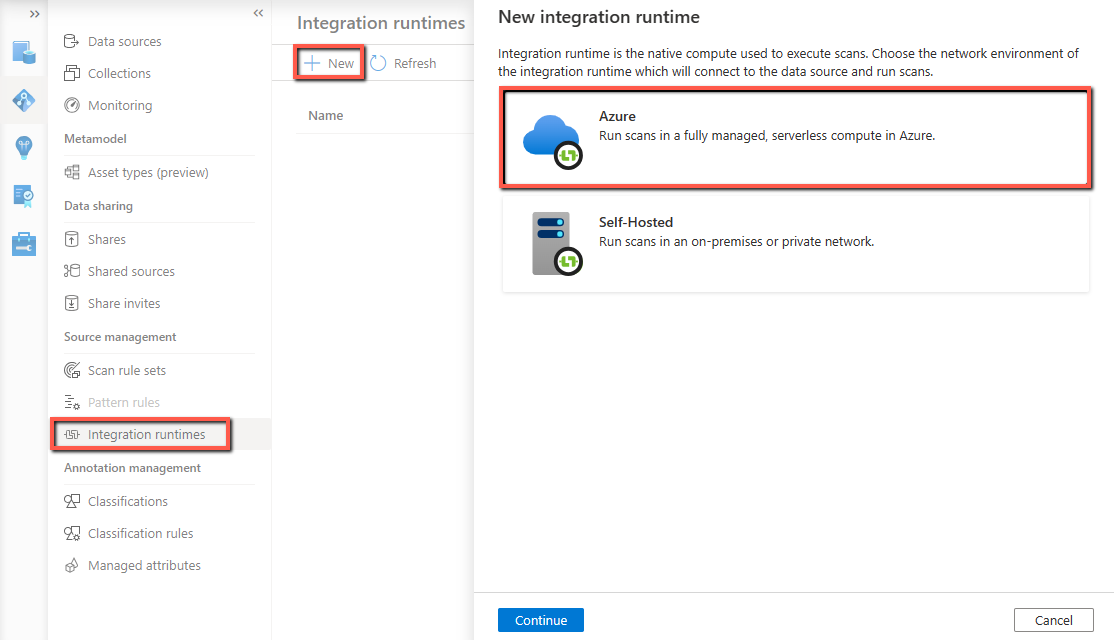 新しい Azure ランタイムを作成する方法を示すスクリーンショット