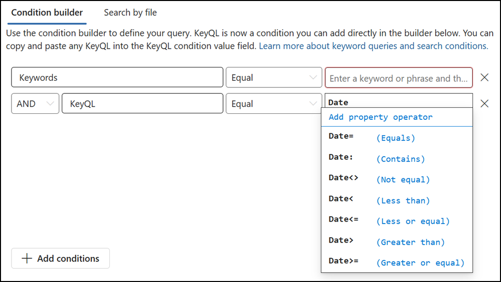 KeyQL エディターで演算子が提案される