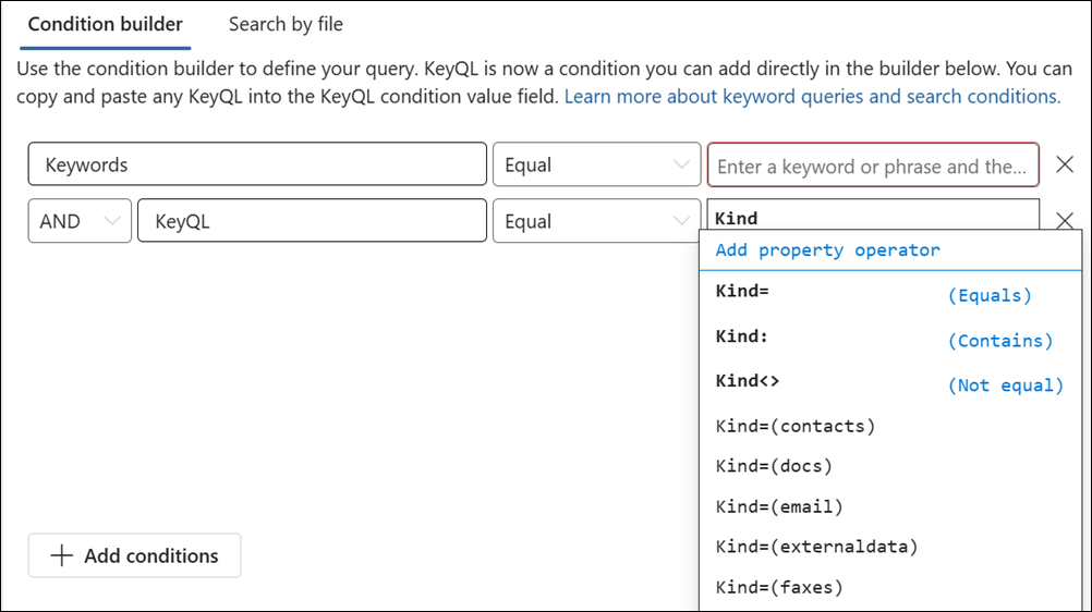 KeyQL エディターでは、一部のプロパティの値が提案されます