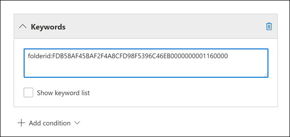 folderid または documentlink を検索クエリのキーワード (keyword) ボックスに貼り付けます。