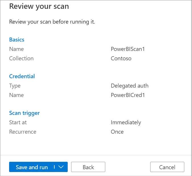 Power BI ソースを保存して実行する方法を示すスクリーンショット。