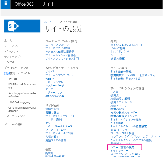 レコード宣言の設定が強調表示されている [サイトの設定] ページのスクリーンショット。