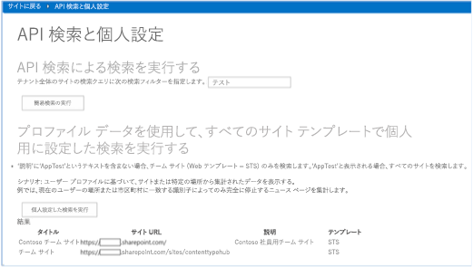 チーム サイトのみが表示された検索結果のスクリーンショット