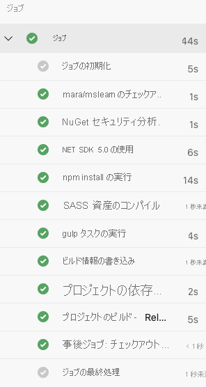 ビルド タスクの完全な一覧が示されている Azure Pipelines のスクリーンショット。