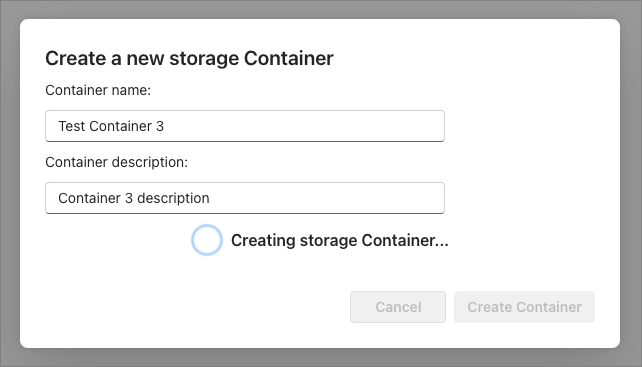 コンテナーを作成しているダイアログのスクリーンショット。