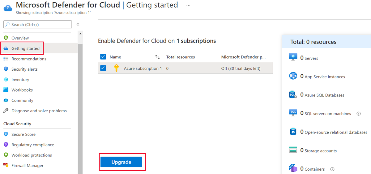 Microsoft Defender for Cloud の [概要] ペインを示すスクリーンショット。